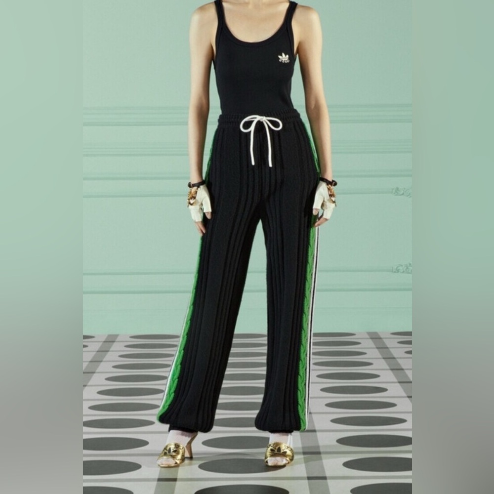 SOLD OUT Gucci x Adidas Black & Green w/white stripes lux Knit Joggers small